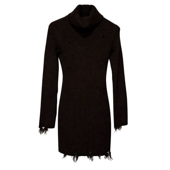 Lovers + Friends Keeney Black Distressed Knit Sweater Dress M - Picture 2 of 8